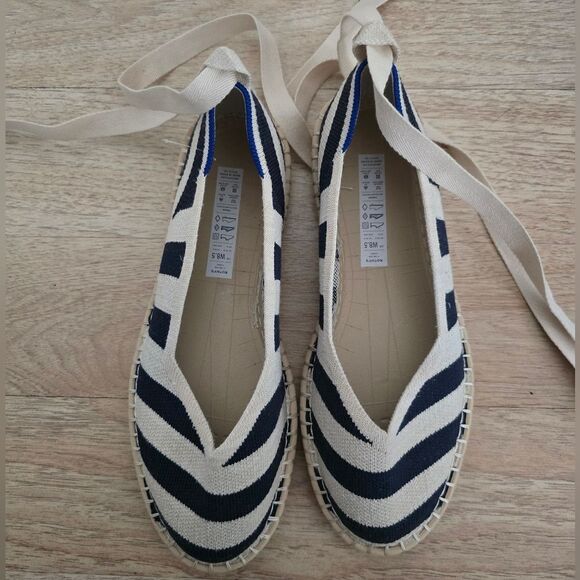 Rothy's The Spadrille Flats Navy Blue Striped Size 8.5 - Picture 7 of 10